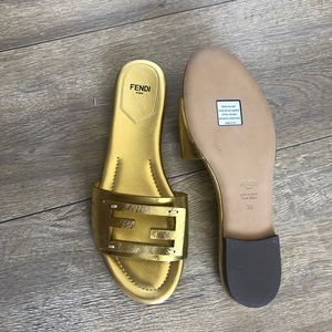New Gold Fendi Baguette Slides